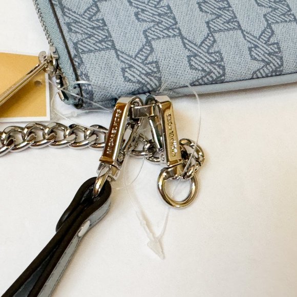 Michael Kors Jet Set Item Large 2 in 1 Card Case Wristlet Clutch MK Pale Blue - Picture 9 of 11